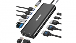 VOLANS VL-UCTDMH-SAluminum 14-in-1 USB-C Hub with 100W PD - 2x HDMI, 1x VGA, 3x USB-A, 2x USB-C, 1x Ethenet, Card Reader