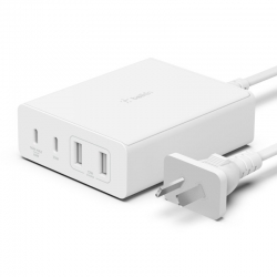 BELKIN 4 PORT USB-C GAN CHARGER, USB-C(2), USB-A(2), 108W INC 2M CORD, WHITE WCH010AUWH