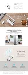 USB Adapter: 150Mbps High Gain Wireless-N USB Adapter, 1x Detachable Omni Directional Antenna TL-WN722N
