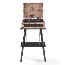 Crosley Voyager Bluetooth Portable Turntable + Turntable Stand Bundle - Floral CRIW8017BST-FL4