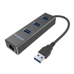 Simplecom CHN410 Aluminium 3 Port USB 3.0 Hub With Gigabit Ethernet Adapter 1000Mbps Black CHN410-BK