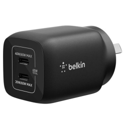 Belkin Gaming Dual Usb-c 65W (45W + 20W) Wall Charger For Nintendo Switch 2 - Black (ENA007auBK), Compact, Travel-Friendly, 2 Years Warranty ENA007auBK