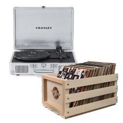 Crosley Cruiser Bluetooth Portable Turntable - Silver + Bundled Crosley Record Storage Crate CR8005FSC-SI4