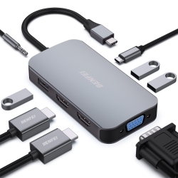 Benfei 335GY Usb-c Hub With Triple Display, 8-in-1 Docking Station (100W Pd, Dual 4K Hdmi, Vga, 3x USB 3.0) ELEBEN335GY