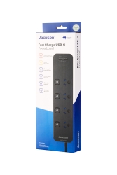 Jackson | PT1814USB3C | 4 Way Individually Switched Power Board W/ 2 X USB A & 2 X USB C Charging Outlets | 1m Lead | Black 011.165.1024