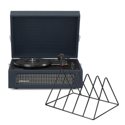 Crosley Voyager Bluetooth Portable Turntable + Gadhouse Vinyl Rack Bundle - Navy CR8017BVR-NY4