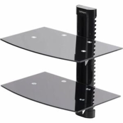 StarTech.com Dual Floating Wall-Mounted Av Shelves, Adjustable Height Shelf For Under Tv A/V Equipment, Black Tempered Glass Shelves - Floating Wall-mount Av Shelves Are 5mm Thick Black Tempered Glass With An Unobstructed Surface; Supports 15.4lbs (7kg)