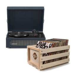 Crosley Voyager Bluetooth Portable Turntable + Bundled Record Storage Crate - Navy CR8017BSC-NY4