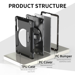 Usp Rugged Samsung Galaxy Tab S10+/ Tab S9+ /Tab S9 Fe+ (12.4") Case Black - Built-in-Kickstand, Hand & Shoulder Straps, DropProof, 5 Years Warranty HDTS9PLUS