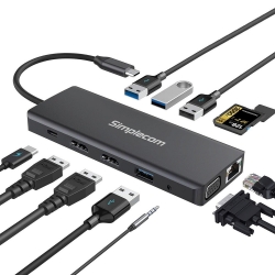 Simplecom CHN612 Usb-c 12-in-1 Multiport Docking Station Dual Hdmi + VGA Triple Display Gigabit LAN CHN612