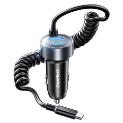 Choetech TC0030 65W 3-Port Fast Car Charger With 3.3ft Type-C Stretchable Cable ELECHOTC0030