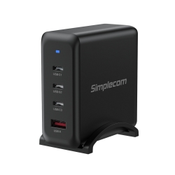 Simplecom CU400 4-Port Pd 100W GaN Fast Charger 3xUSB-C + Usb-a For Phone Tablet Laptop CU400