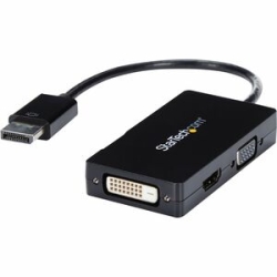 StarTech.com Travel A/V Adapter: 3-in-1 DisplayPort To VGA Dvi Or Hdmi Converter - 1 X 20-pin DisplayPort Digital Audio/Video Male - 1 X 25-pin Dvi-D Digital Video Female, 1 X 19-pin Hdmi Digital Audio/Video Female, 1 X 15-pin Hd-15 VGA Female - Black DP