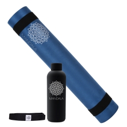 Mandala Yoga Mat Premium Bundle, Includes Yoga Mat 188cm H X 61cm W, Yoga Strap & Steel Hydration Bottle - Midnight Blue MA-494MDB