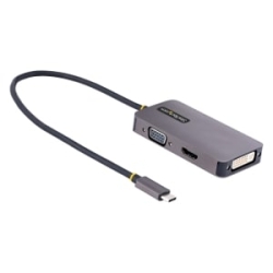 StarTech.com USB C Video Adapter, USB C To Hdmi Dvi VGA Adapter, 4K 60Hz, Aluminum, Video Display Adapter, USB Type C Travel Adapter - 1 X Hdmi 2.0b Digital Audio/Video - Female, 1 X 29-Pin Dvi-I (Dual-Link) Digital Video - Female, 1 X 15-Pin Hd-15 VGA -