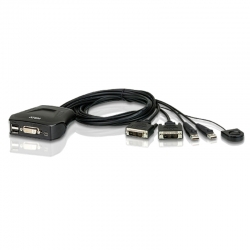 Aten Petite 2 Port Usb Dvi-d Kvm Switch With Remote Port Selector - 1.2m Cables Built In Cs22d