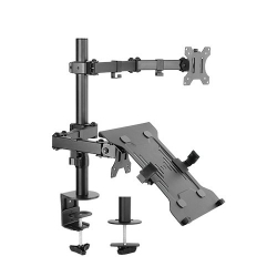 Brateck Economical Double Joint Articulating Steel Monitor Arm With Laptop Holder Fit Most 13"-32" Monitors Up To 8Kg/ Screen Ldt12-C1M2Kn