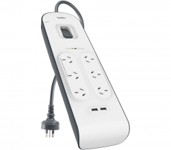 Belkin 6-Outlet Surge Protection Strip with 2x 2.4 Amp USB Ports BSV604AU2M