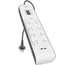Belkin 8 Outlet Surge Protection Strip with 2x 2.4 amp USB Charging BSV804AU2M, Connected Equipment Warranty