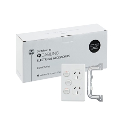 4C | Classic Double Power Point 250V 10A With 16AX Extra Switch - Vertical - 10 Pack With 10 Free C-Clips 040.000.0315.10PACK