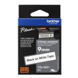Brother 9mm Black On White Adhesive Tze Tape TZE-S221