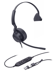 YealinkUH42 Mono Uc Usb-c/a USB Wired Headset, Noise-Canceling Microphone, Leather Ear Cushions, Controller, Usb-c Cord With Usb-a Adapter UH42-M-UC-C/A