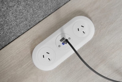 Oe Elsafe | PIP3 649006 | Mounted Desktop Power 2 X Gpo 1 X Tufr 25W With 2000mm Lead And 10a Three Pin Plug | White 016.049.0006