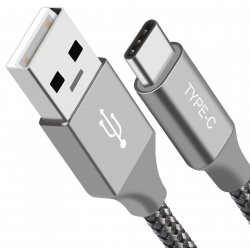 Astrotek 1m Usb-a To Type-C Data Sync Charger Cable Silver Strong Braided Heavy Duty Fast Charging For Samsung Galaxy Note S8 Plus LG Google Macbook AT-USBTYPEC-S1