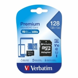 Verbatim Micro Sdxc 128GB (Class 10 Uhs-I) W Adaptor - 600x, 90 MB/Second, High Capacity And Fast Transfer. Mobile, Camera, Backup. Water Resistant 44085