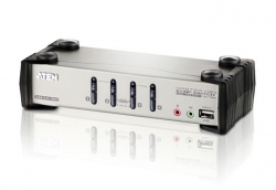 Aten Desktop Kvmp Switch 4 Port Single Display VGA W/ Audio & Osd, 4x Custom Kvm Cables Included, 2x USB Port, Selection Via Front Panel CS1734B-AT-U