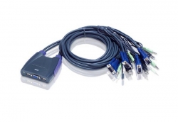 Aten Compact Kvm Switch 4 Port Single Display VGA W/ Audio, 1.8m Cable, Computer Selection Via Hotkey, CS64UZ-AT