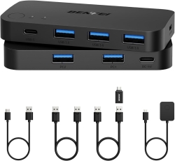 Benfei 000376BK USB 3.0 Switch, USB Switcher 2 Computers Share 3xUSB 3.0 And 1xUSB C With Remote ELEBEN376BK