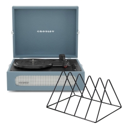 Crosley Voyager Bluetooth Portable Turntable + Gadhouse Vinyl Rack Bundle - Washed Blue CR8017BVR-WB4