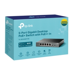 TP-Link Tl-Sg1005P-Pd 5-Port Gigabit Desktop PoE+ Switch With 1-Port PoE++ In, 4-Port PoE+ Out, Metal Case, Long Range 250M, Up To 66W Total Poe Budge TL-SG1005P-PD