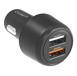 Cygnett CarPower 30W Dual Port Car Charger - Black (CY3680CYCCH), 2xUSB-A(12W & 18W Qc 3.0), 3.6x Faster Than Standard 5W, 2 Years Warranty CY3680CYCCH