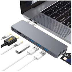 Intact 9820T 8-in-1 Dual Usb-c Adapter For MacBook/Pro Hdmi/ Thunderbolt3/USB3.0*3/TypeC/SD/TF ELEINT9820T