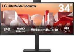 LG 34" (21:9) Wqhd Curved Ips, HDMI(2), DP, USB-C, 90W, LAN, Cam, Kvm, H/Adj, Vesa, 3YR 34BA85QE-B