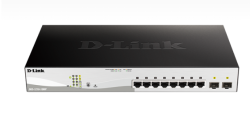 D-Link 10-Port Gigabit WebSmart PoE Switch with 8 PoE RJ45 and 2 SFP Ports. PoE budget 130W. Dgs-1210-10Mp