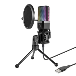 Simplecom UM650 USB Cardioid Condenser Microphone Gaming Rgb Lights With Tripod & Pop Filter UM650