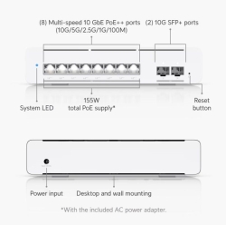 Ubiquiti | USW-Pro-XG-8-PoE | UniFi 8 Port 10G PoE++ Layer 3 Etherlighting Switch, With 2 Sfp+ Ports UB.USW.PRO.XG.8POE