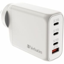 Verbatim 100 W Ac Adapter - 1 Pack - Universal Adapter - 1 USB - 3 USB Type-C - For Notebook, Tablet Pc, Smartphone, Gaming Console, MacBook Pro, IPhone - White 66966