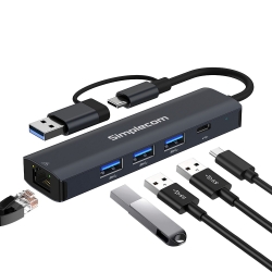Simplecom CHN436 Usb-c And Usb-a To 4-Port USB Hub With Gigabit Ethernet Adapter CHN436