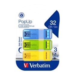 Pop-Up USB 2.0 32GB Triple Pack - Assorted Bright Colours 66761