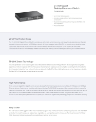 Switch: 24-Port Gigabit Desktop/Rackmount Switch, Rackmount Kit Included TL-SG1024D