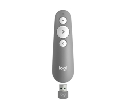 Logitech R500S Laser Presentation Remote With Dual Connectivity Bluetooth Or USB 20m Range Red Laser Pointer For PowerPoint Keynote Mid Grey 910-006522
