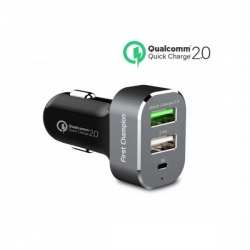 First Champion Usb Car Charger - 3 Usb Ports With Qc 2.0 & Type-c Eledir745wqctc