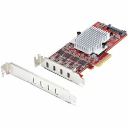 StarTech.com USB Adapter - PCI Express X4 - 1.25 GB/s, 640 MB/s, 60 MB/s, 1.50 MB/s, 140.80 KB/s - Desktop, Server, Smartphone - Internal - Red - Taa Compliant - Uasp Support - 4 Total USB Port(s)1 Sata Port(s) - Pc, Mac P10Q4C-USB-CARD-LP