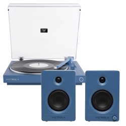 Victrola Automatic Turntable + Victrola Tempo Bookshelf Speakers Bundle - Blue VPT-800-BLU-BUN
