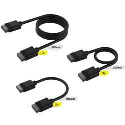 Corsair Icue Link Cable Kit With Straight Connectors - 100mm X 1, 200mm X 1, 600mm X 1 Black(LS) CL-9011118-WW