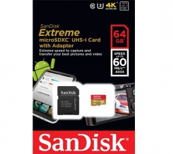 Sandisk 64gb Extreme Microsdxc Uhs-i Class 10 60mb/s Sdsdqxn-064g